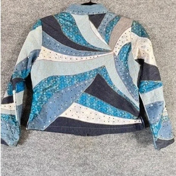 Patchwork Denim 100% Cotton Jacket Sz M Art to Wear Shabby Chic Hippie Bohemian - Picture 5 of 16